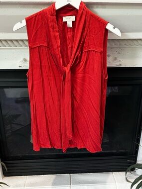 LOFT Red Orange Sleeveless Tie-Front Camisole